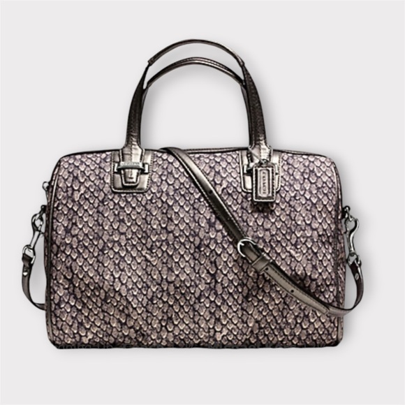 Coach Handbags - COACH Taylor Snake Print Bag F26037
Gunmetal Python Embossed Luxe
Structured